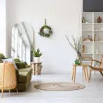 A bright, well-lit living room in a West Michigan home, the kind of space where humidity and airflow affect how long interior paint takes to dry in the summer.